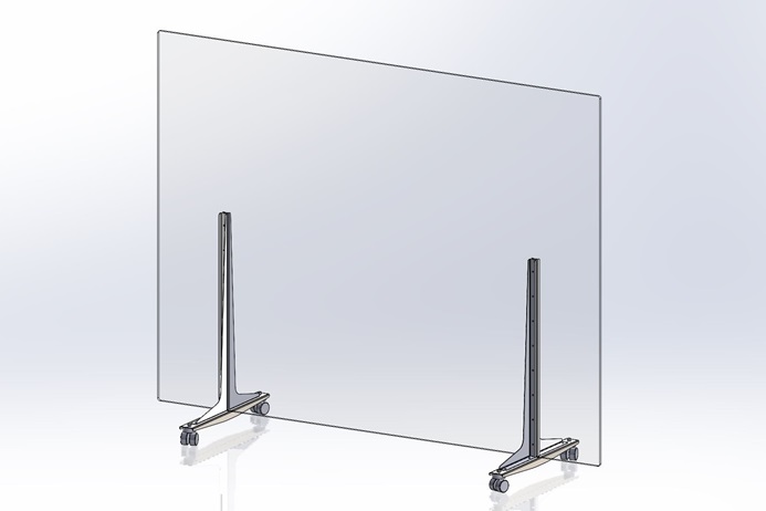 Hygieneschutzwand Mobil Acrylglas Edelstahl Standfüße rollbar Trennwand Stellwand Durchreiche Breite 200 cm Höhe 150 cm